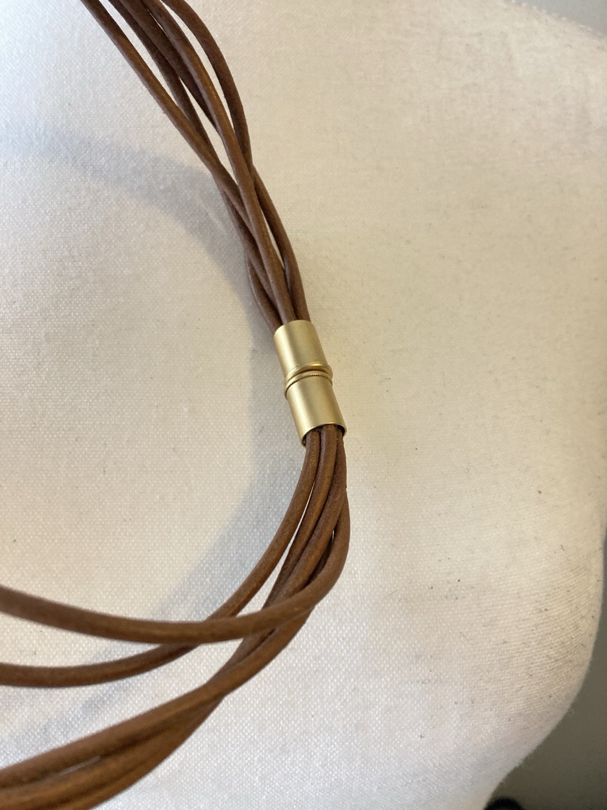 Chunky Pebble Bead Necklace Brown Cord Gold Silver Tone Modern Artsy Magnetic