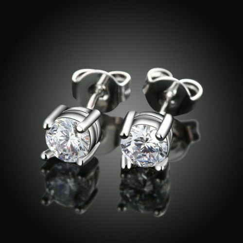 6mm Men Women Sterling Silver Post Stud Crown Cubic Zirconia Earrings Gift