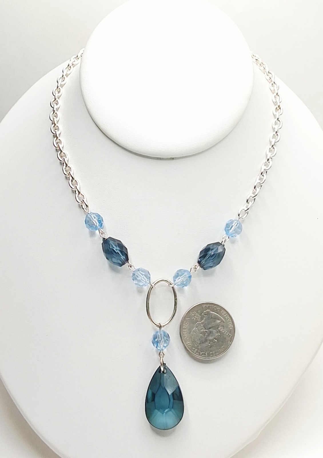 Blue Beaded Pendant & 18 in. Silver Tone Chain Necklace … Se61