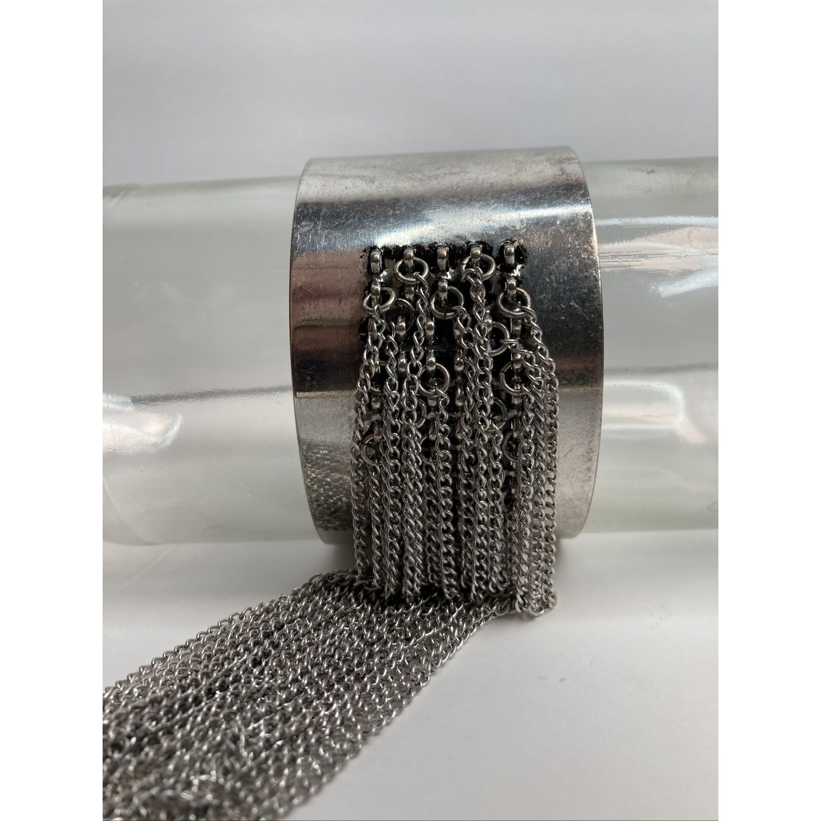 Mia Collection Silver Color Cuff 1.5 Inch Wide Bracelet with Chain Fringe