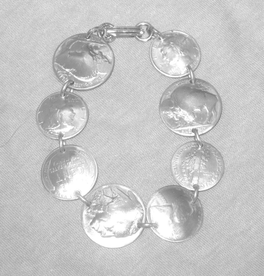 Antique buffalo nickel, Mercury dime and wheat penny bracelet-free shipping