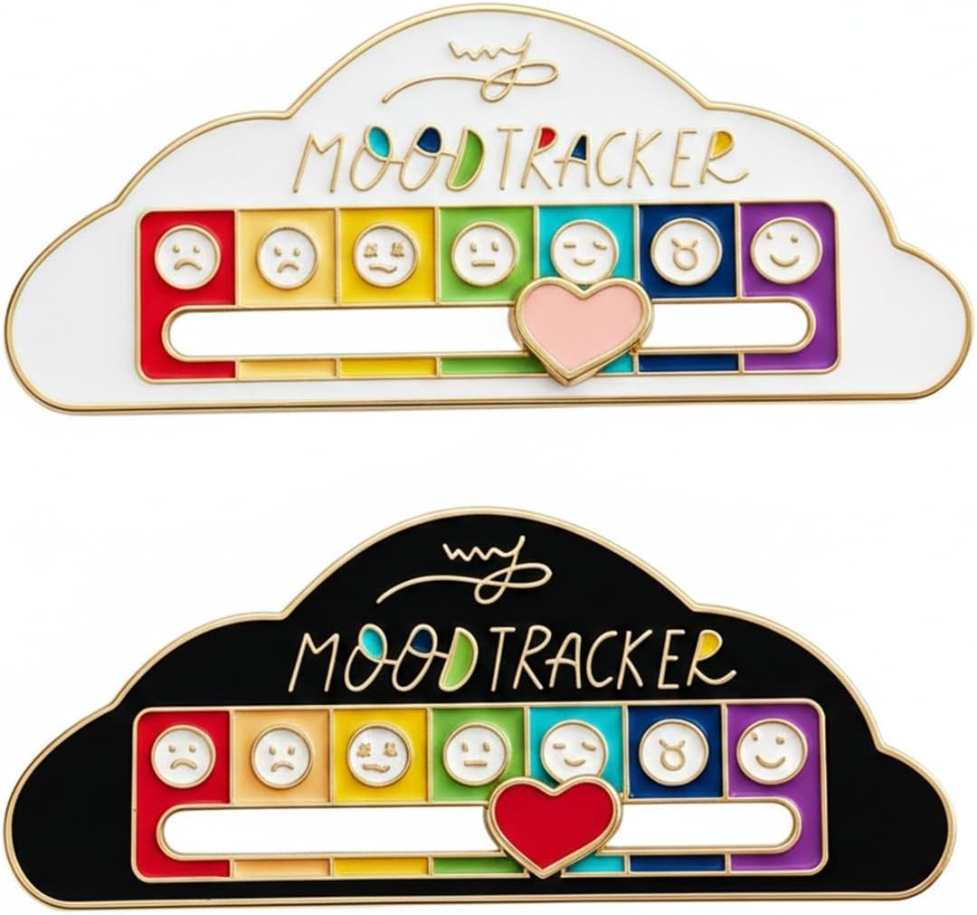 My Social Battery Slider Pin Set, 2PCS Cloud Mood Enamel Pins Black White, Funny