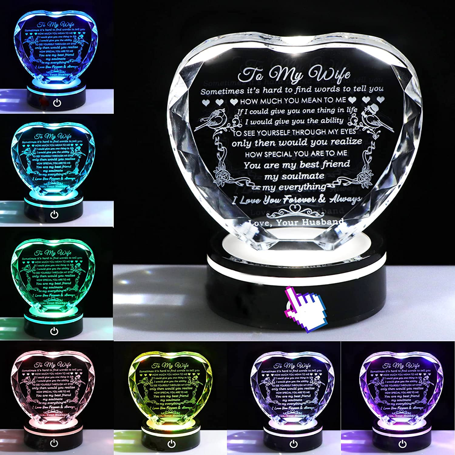 Gifts for Wife with Colorful LED Base Romantic Wedding Anniversary I Love You Gi