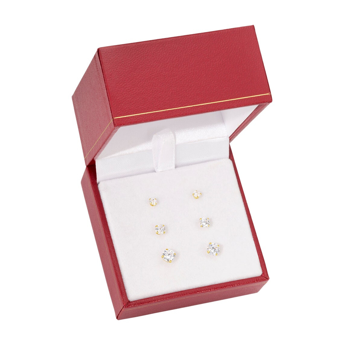 Set of 3! 14K Real Solid Gold Solitaire Round CZ Sleeper Stud Earrings Screwback