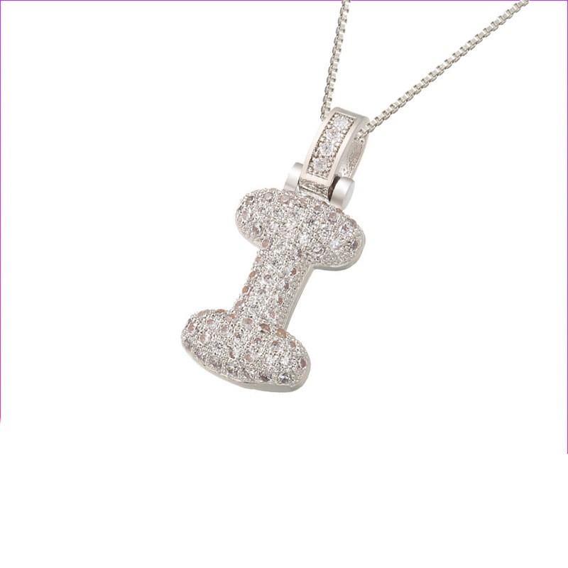 I Letter Pendant Necklace Women’s Inlaid Zircon Necklace Elegant Jewelry