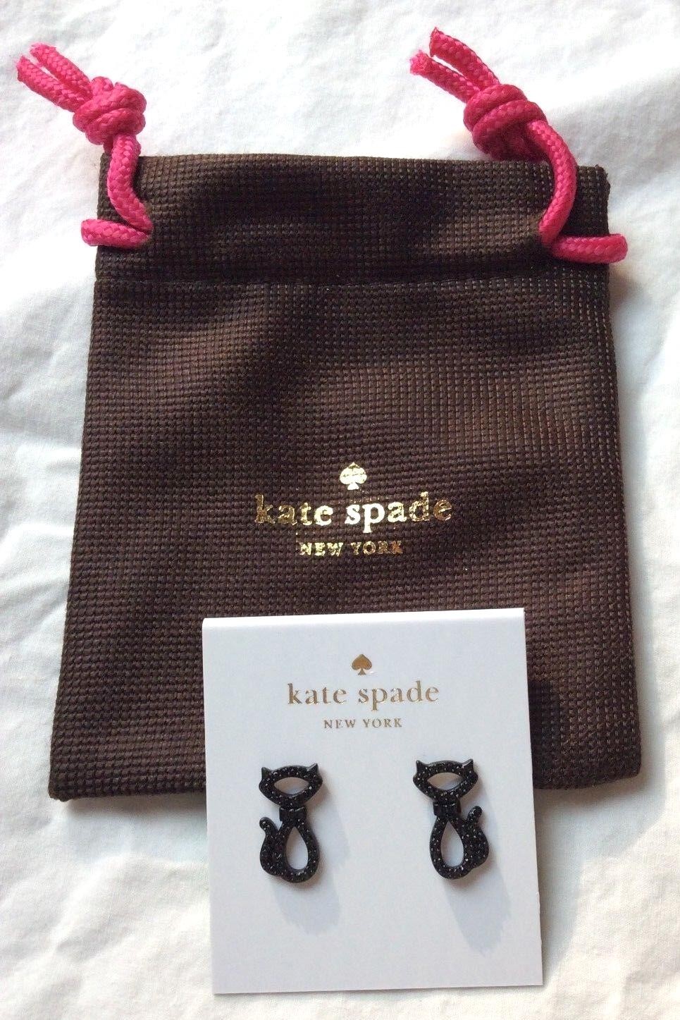 Kate Spade JAZZ PAVE black CAT STUD earrings crystal holiday Disney Halloween –