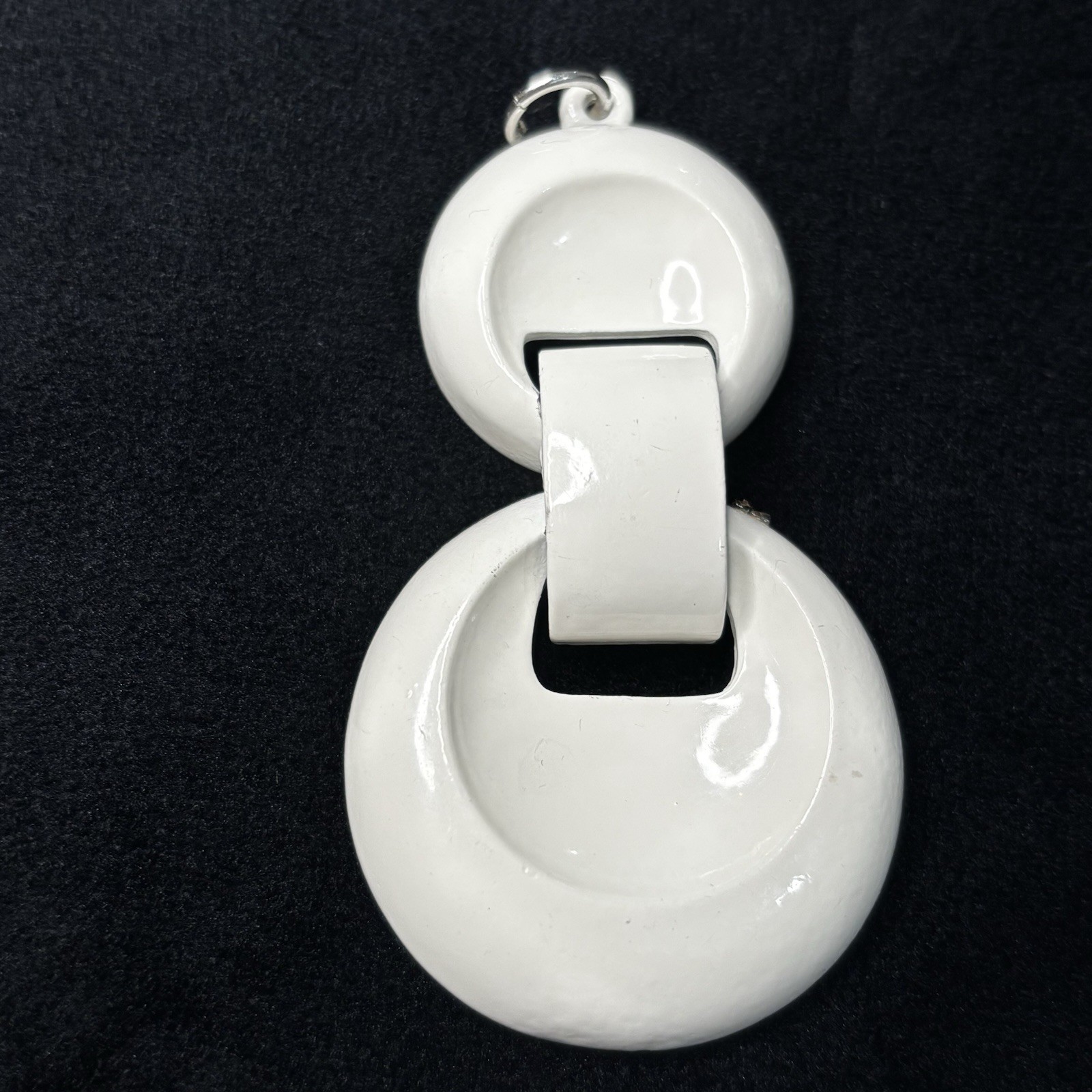 Signed Lisner White Enamel Mod Geometric Pendant Retro Statement Charm