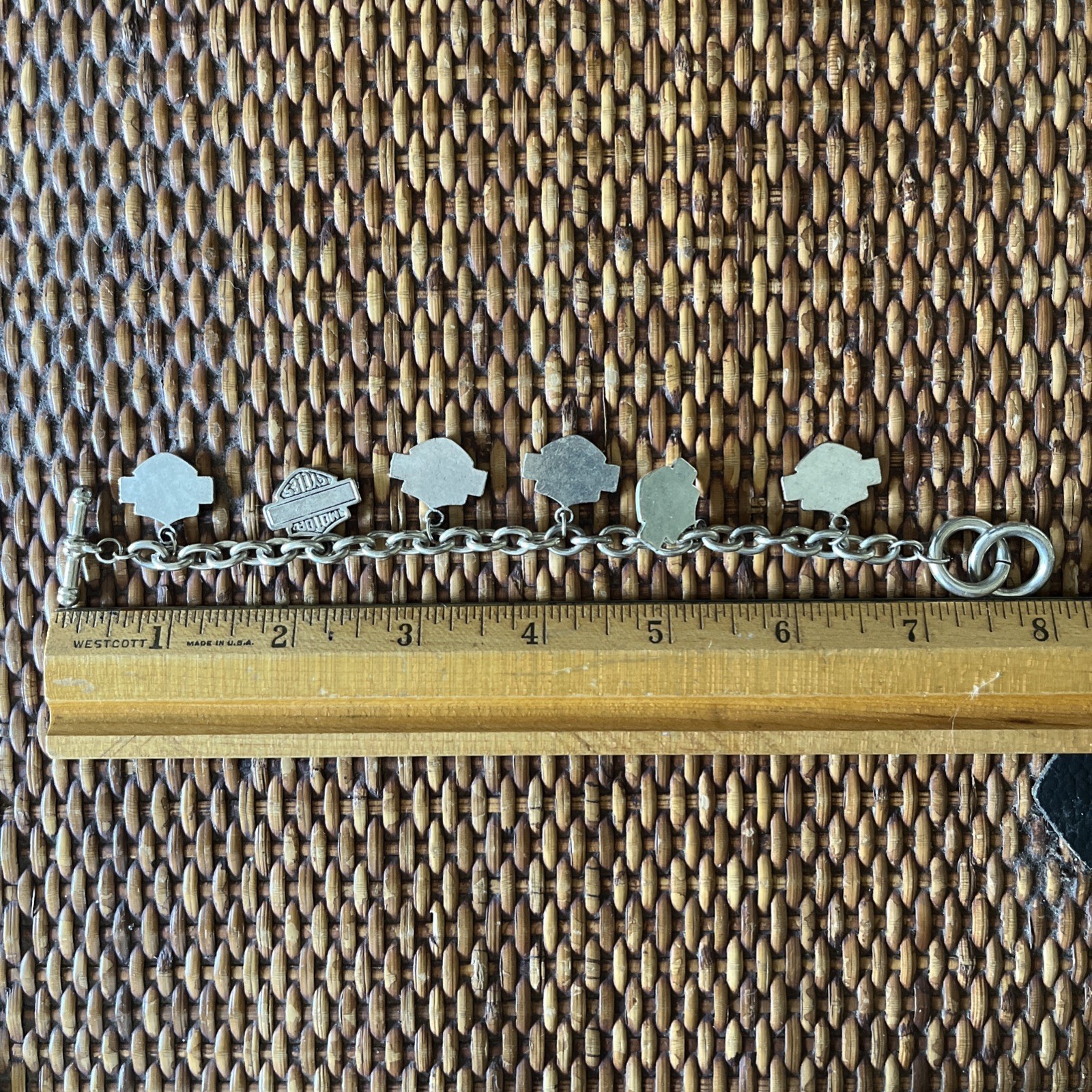 Harley Davidson Logo Charm Toggle Chain Bracelet 8” Silver Tone Emblem