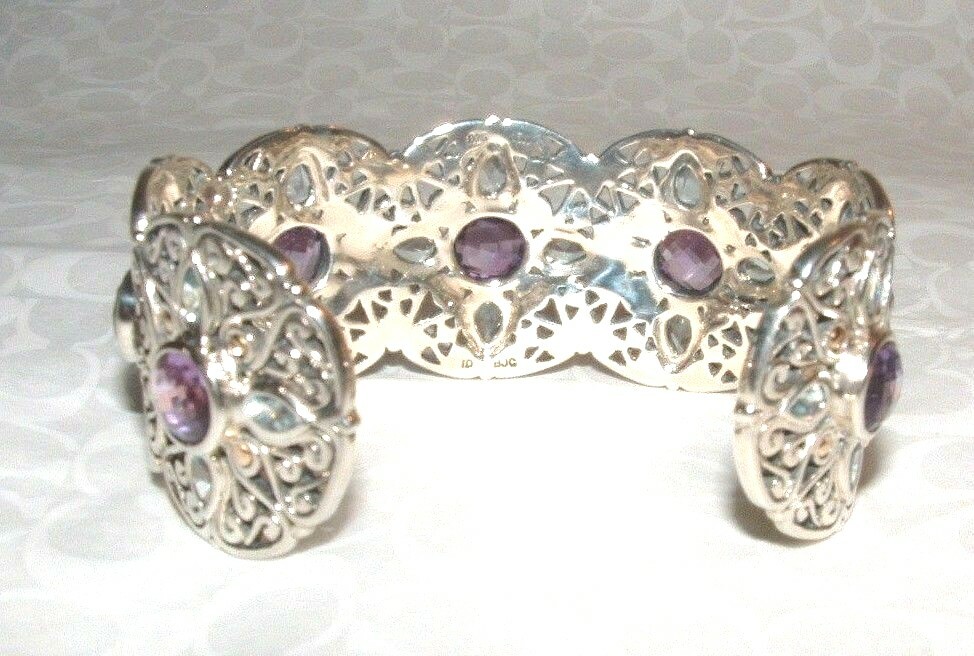 SAMUEL B. STERLING & 18 KT AMETHYST & BLUE TOPAZ GEMSTONE BRACELET $1200.+
