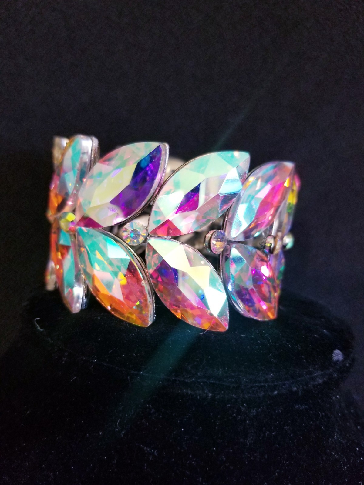 Iridescent Gold Rhinestone Stretch Bracelet Statement Drag Pageant Prom Bridal