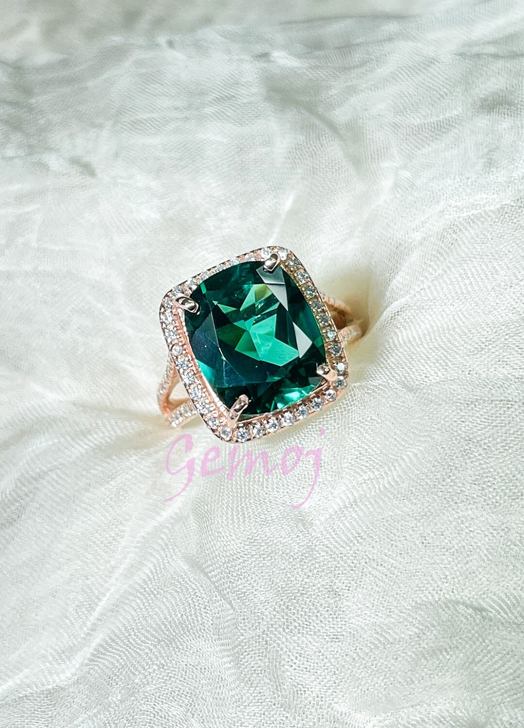 Cushion Cut Sapphire Ring Teal Sapphire Proposal Ring Sapphire Statement Ring