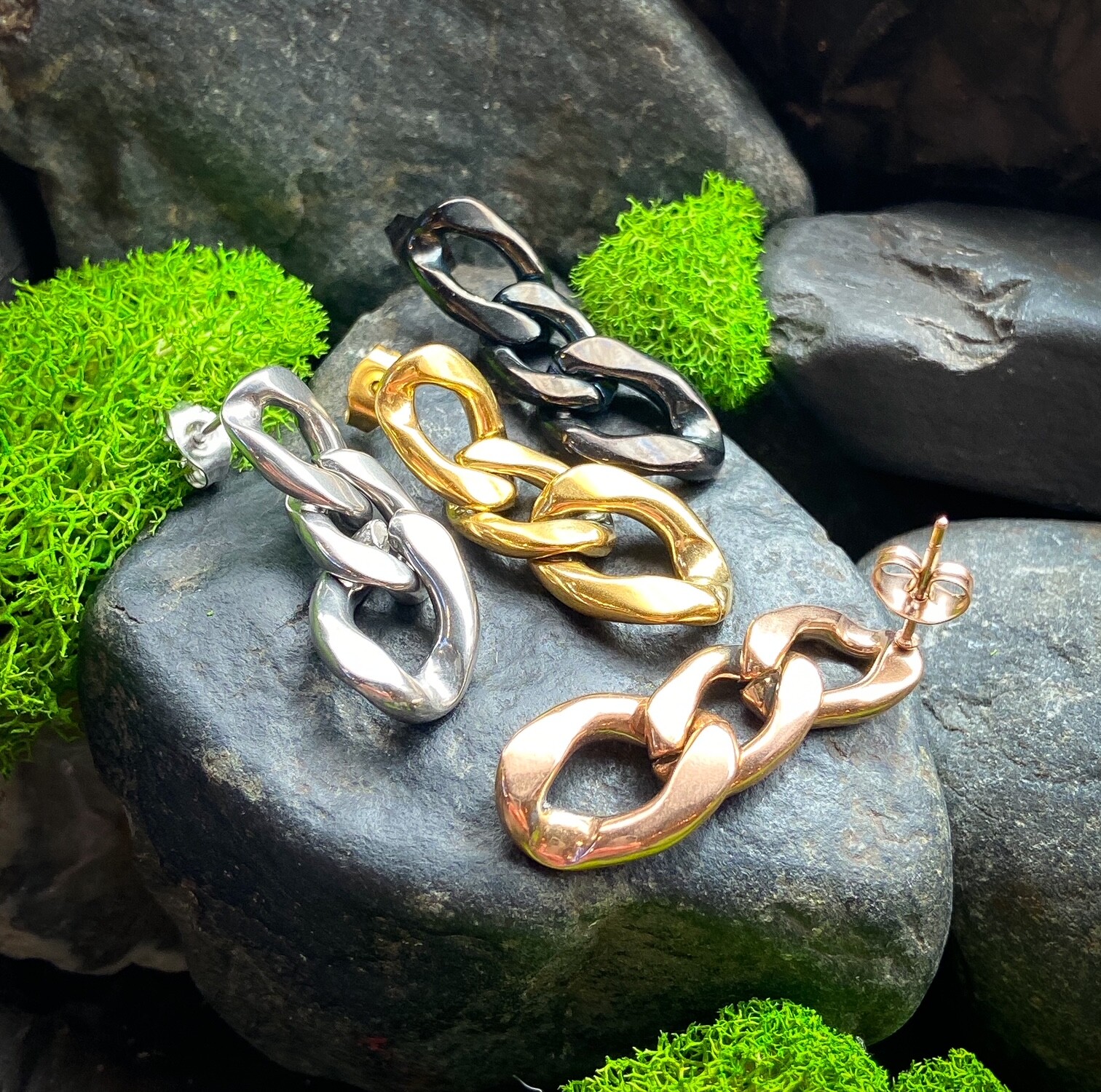 PAIR Chain Link Dangle Earring Studs 316L Surgical Steel 20g