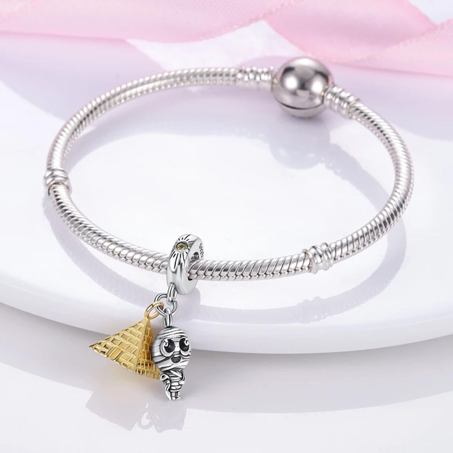 Pyramid And Mummia Charm For Bracelet, Egypt Charm, Travel Charm