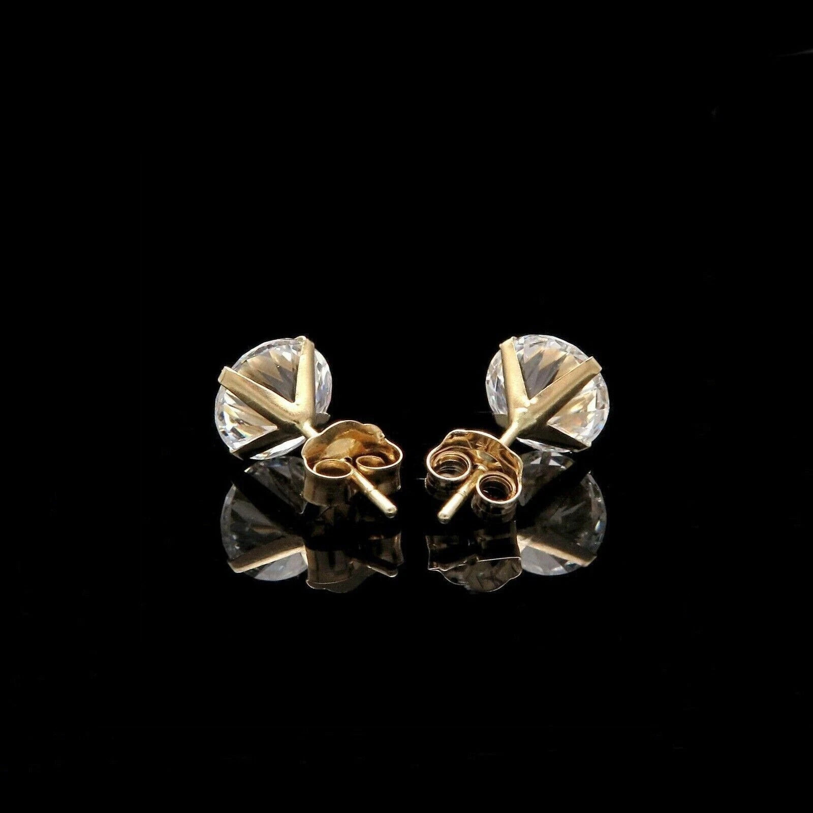 Solitaire Stud Earrings 14k Yellow Gold Plated 1Ct Round Cut Simulated Diamond