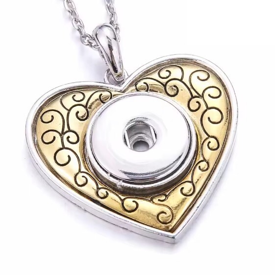 Snap Jewelry Stainless Necklace Gold & Silver Heart Fits 18-20mm Ginger Charms