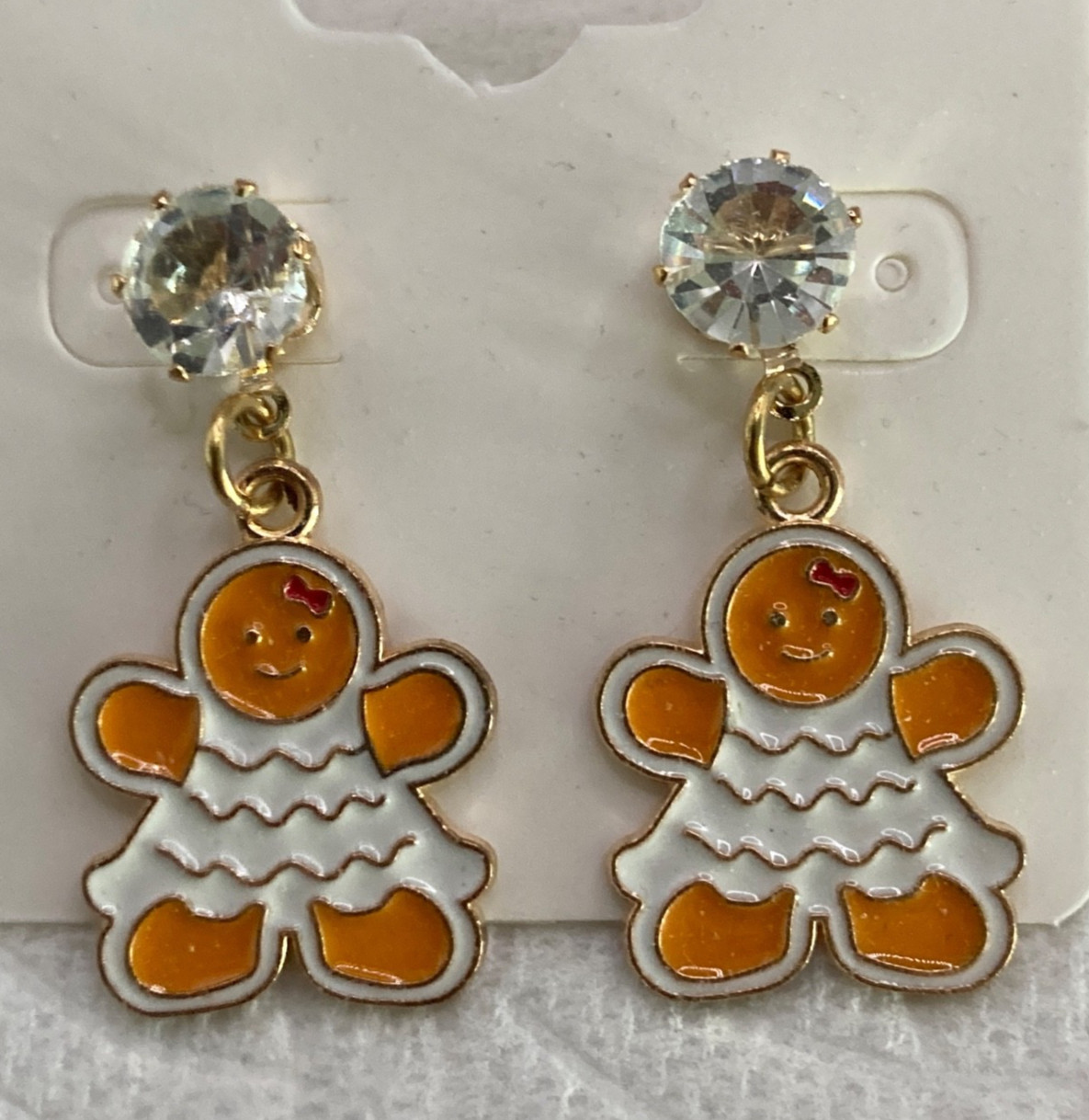 GP Christmas Gingerbread Man & Gingerbread Girl Enamel Post Earrings, Lot 4 Pair