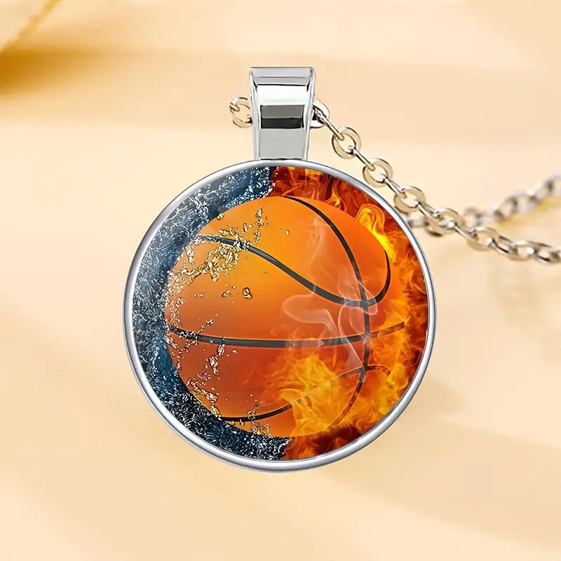 Punk Basketball Pattern Round Pendant Necklace, Special Gift
