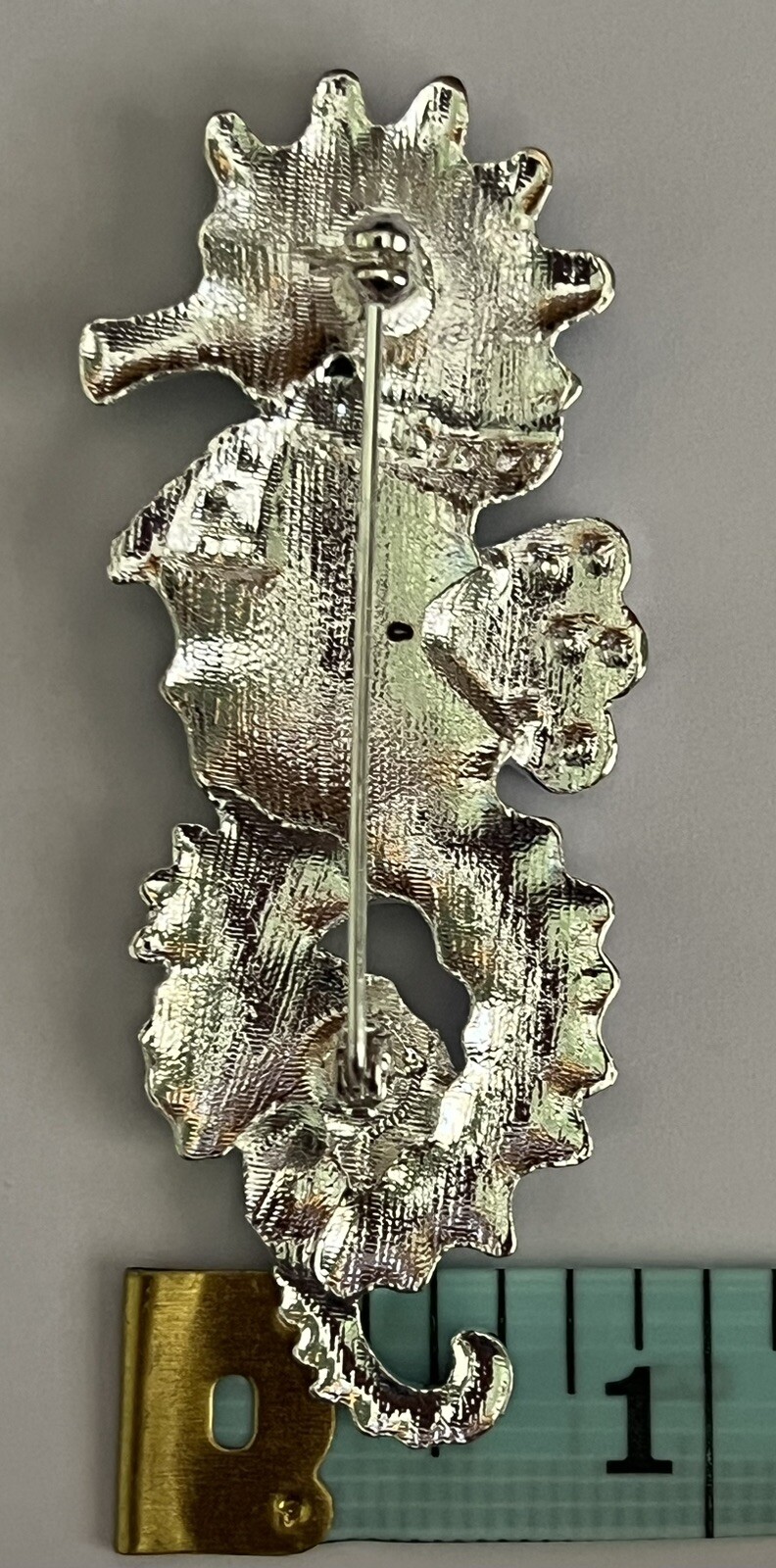 Crystal Glass Rhinestone Seahorse Brooch Pin Aqua Blue Green Vintage Sea Horse