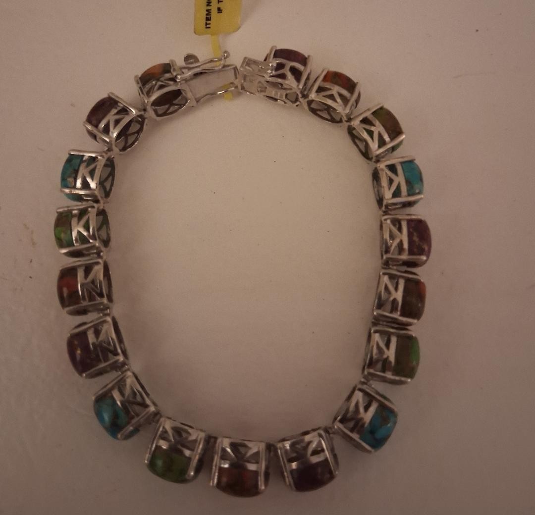 Mojave Green Blue Purple Orange Turquoise Bracelet Platinum overlay Sterling
