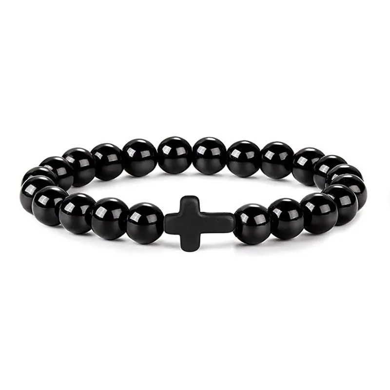 Natural Stone Beads Bracelet Hematite Cross Prayer Yoga Jewelry Men Women USA