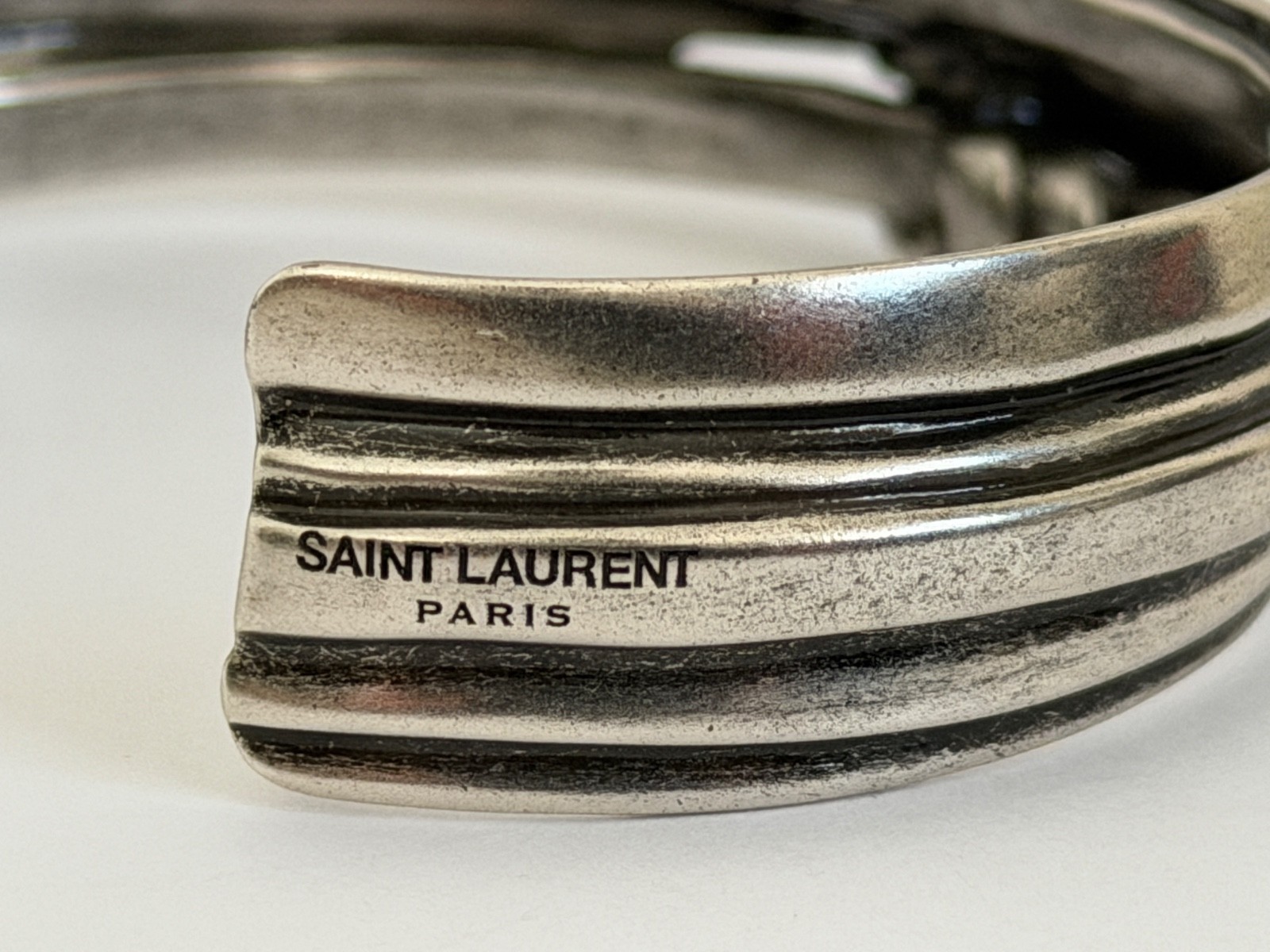 NWT Saint Laurent YSL Triple Knotted Antique Silver Brass Cuff Bracelet L $895