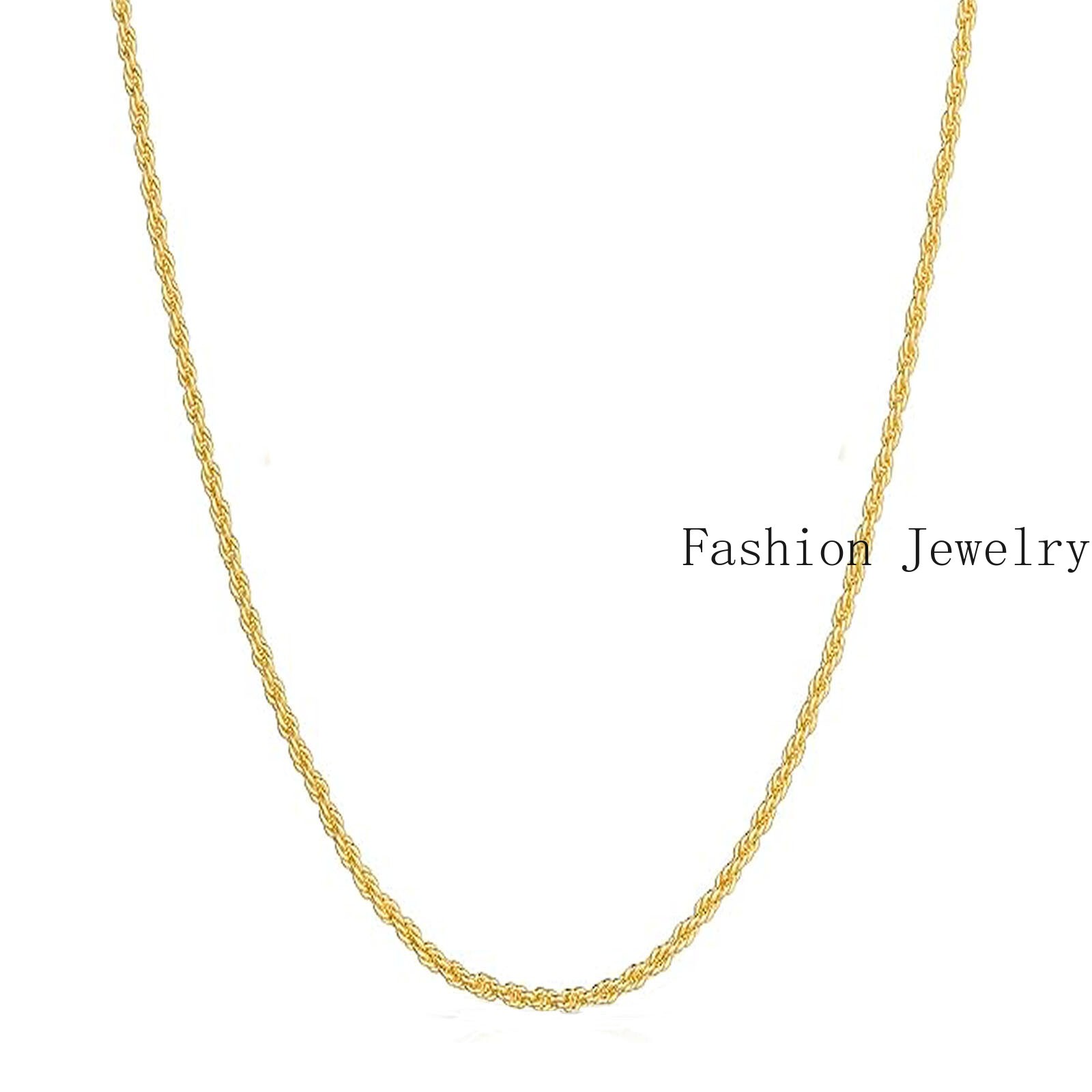 14K Real Solid Yellow Gold 1.5mm-3mm Rope Chain Necklace with Lobster Claw Clasp