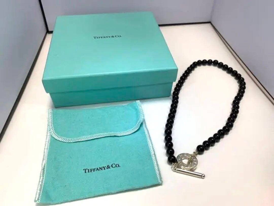 Tiffany & Co Black Onyx Necklace Sterling Silver 925 Choker 17.7in Box