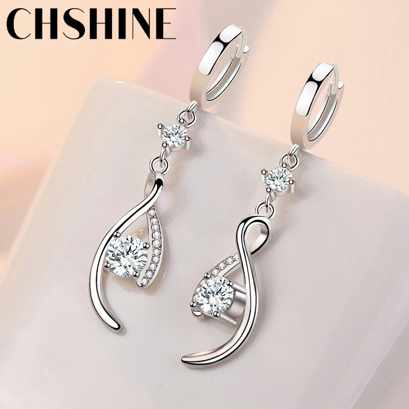 CHSHINE 925 Sterling Silver Love Interweave Blue Zircon Earrings Fashion Jewelry
