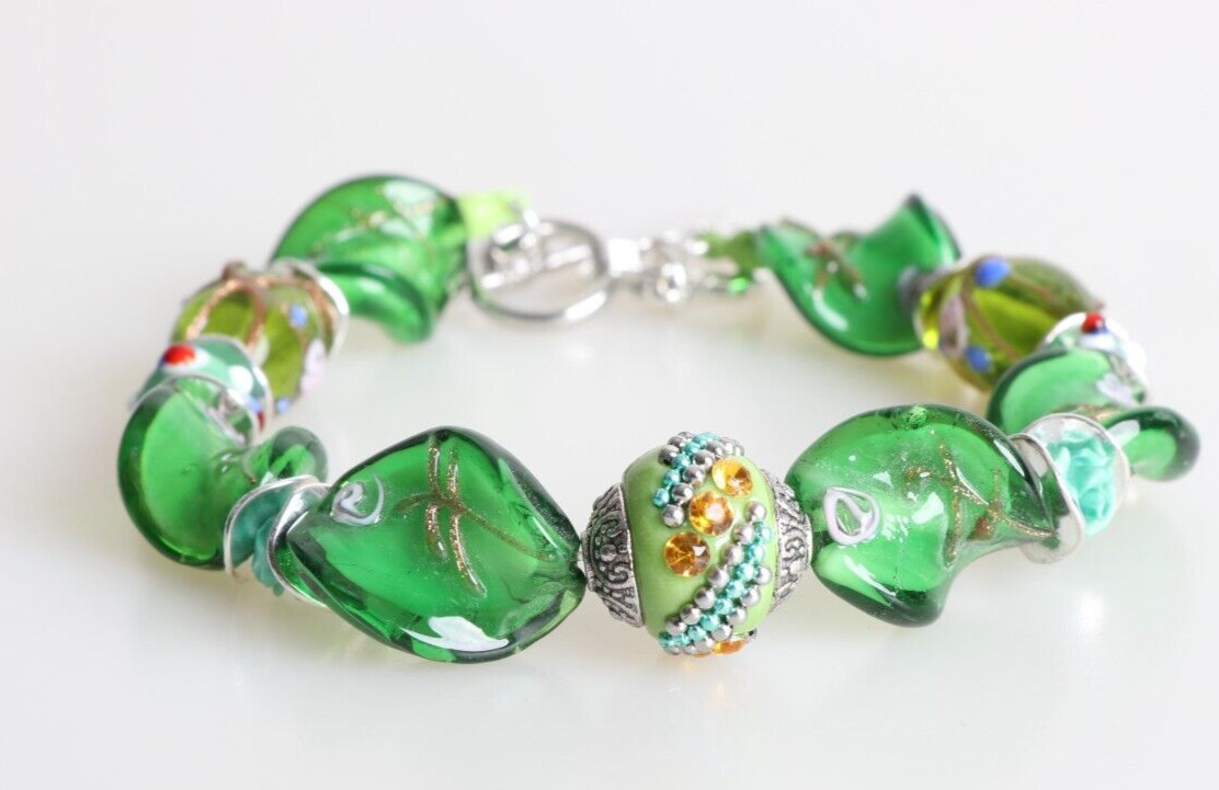 Pulsera Casual Para Mujeres Cuentas Verdes Piedras Preciosas Natural Cristal