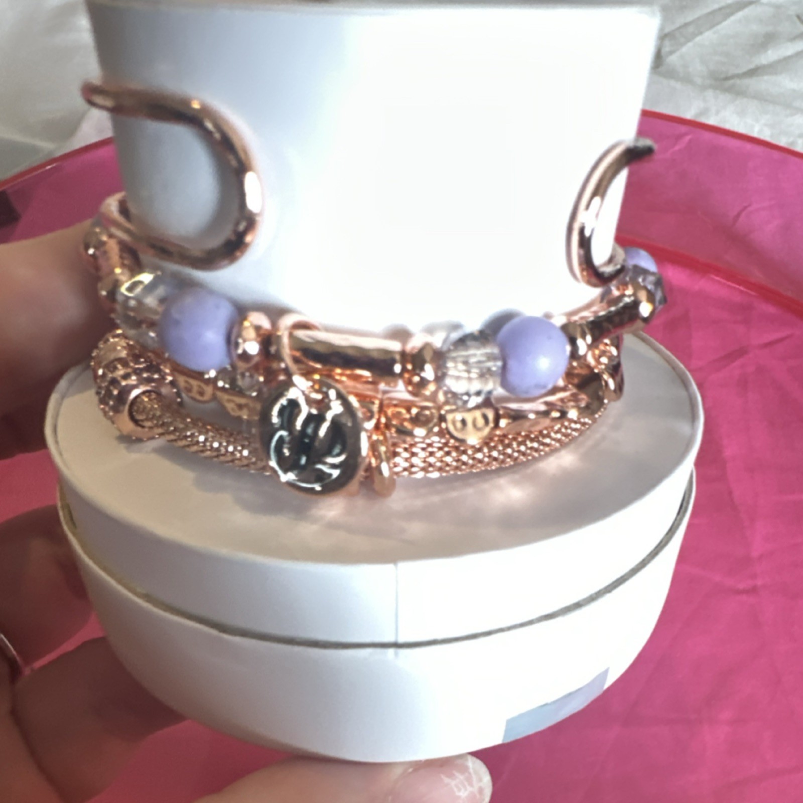 BP Stackable Charm Bracelet Rose Gold Plated Lab Created Purple Stones