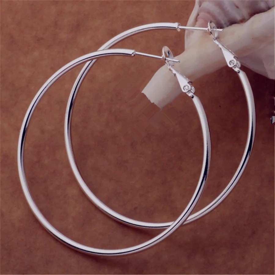 925 Sterling Silver 50mm 2” Big Round Large Thin Hoop Earrings – Free Shipping