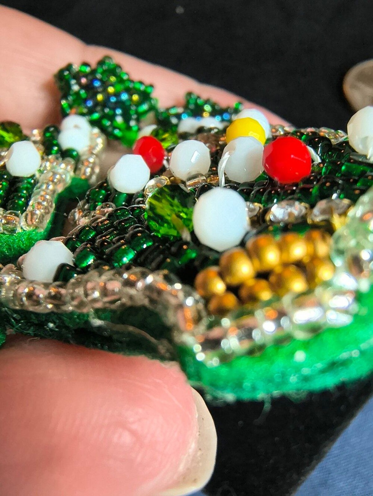 Vintage Handmade Beaded Christmas Tree Earrings Rhinestone Glass Bead