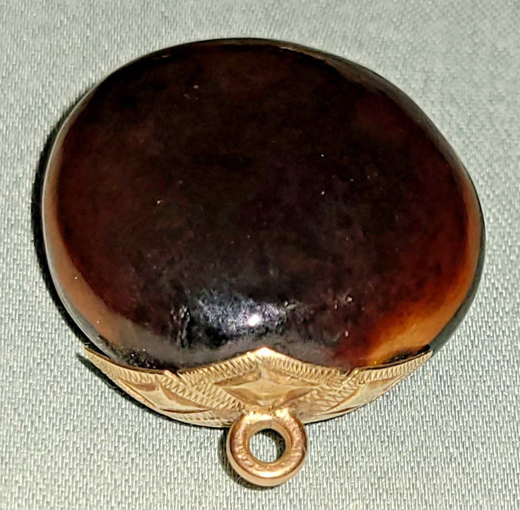 Antique Victorian polished mucuna / sea bean pendant, gold tone bail