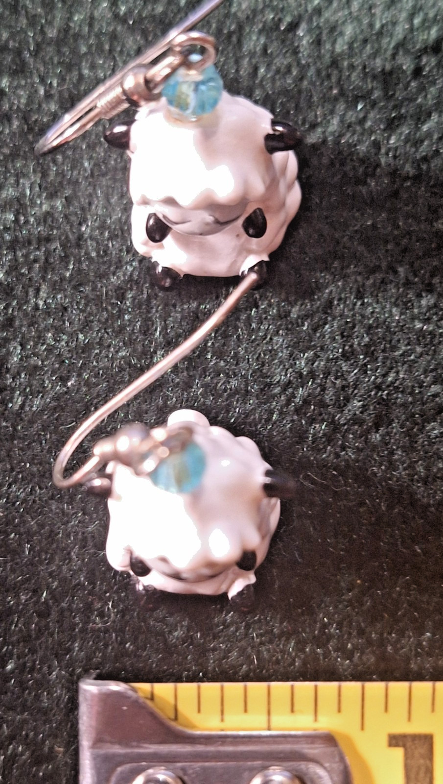 Sweet White w Gray Face Sleeping Lambs Glass Dangle Drop Hook Earrings