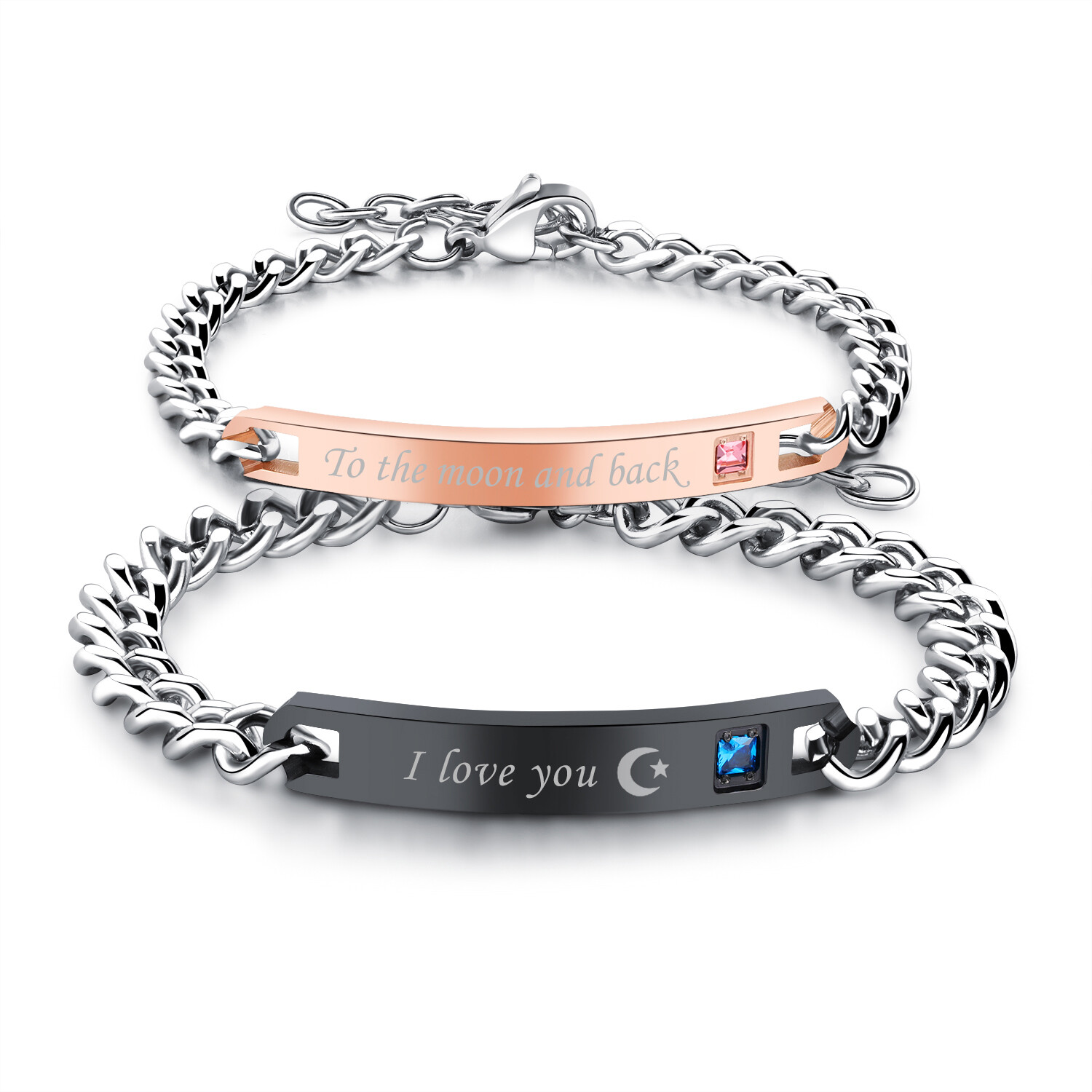 Couples Stainless Steel “To the moon and back””I love you” Bracelet Promise Gift