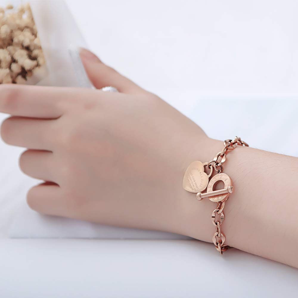 Heart Charm Bracelet for Women 14K Gold/Silver/Rose Gold Tone Stainless Steel…