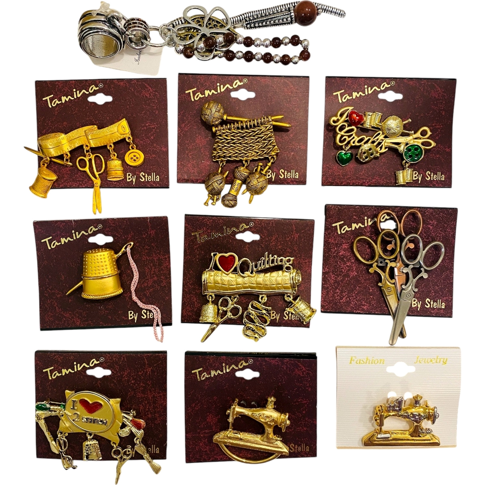Stella Wholesale Lot 10 Vintage Sewing Machine Brooches Eyeglass Holder Pins
