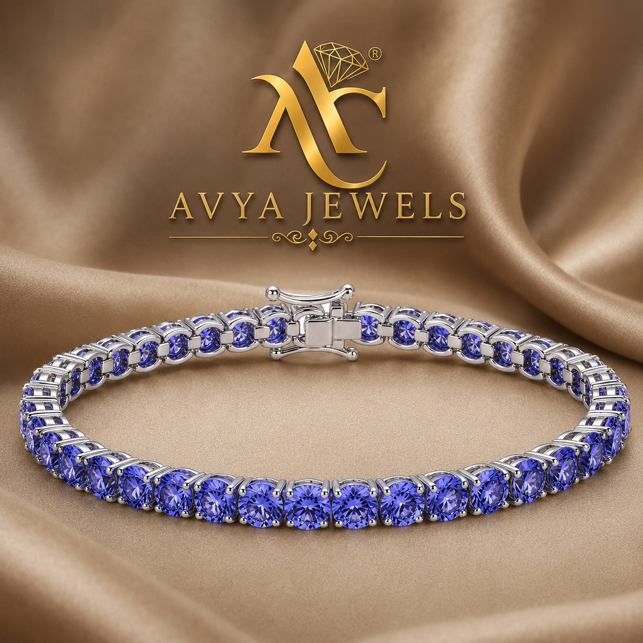 5 MM Round Lab Creted Tanzanite Tennis Bracelet 925 Silver 14k White Gold Plated