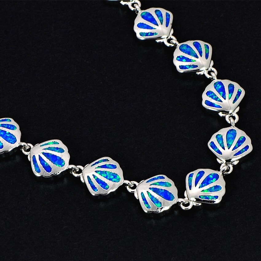 Hawaii Blue Opal Shell Bracelet 925 Sterling Sliver Jewelry For Women Girls