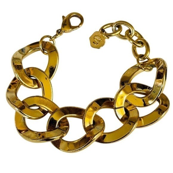 RJ Graziano Gold Tone curved Link Chain chunky Bold Bracelet Statement Designer