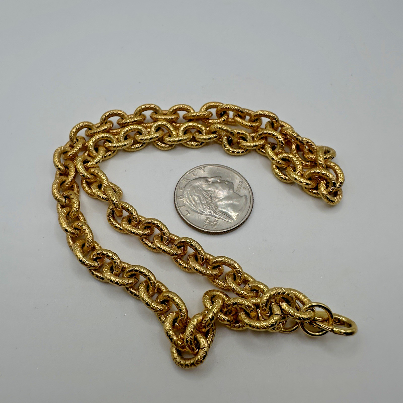 Gold Tone Necklace Textured Rolo Link Chain 16″ Heavy Layering Beautiful Quality