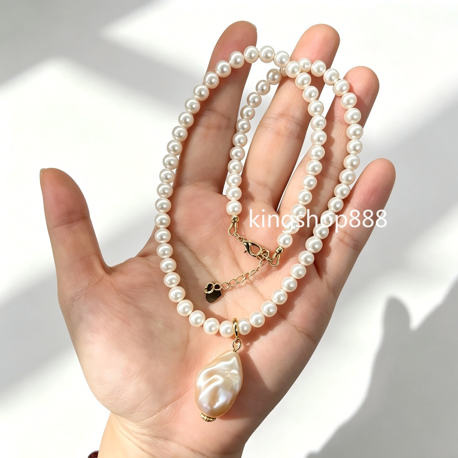 5.5mm Natural Freshwater Keshi Pearl Choker Removable Baroque Pendant Necklace