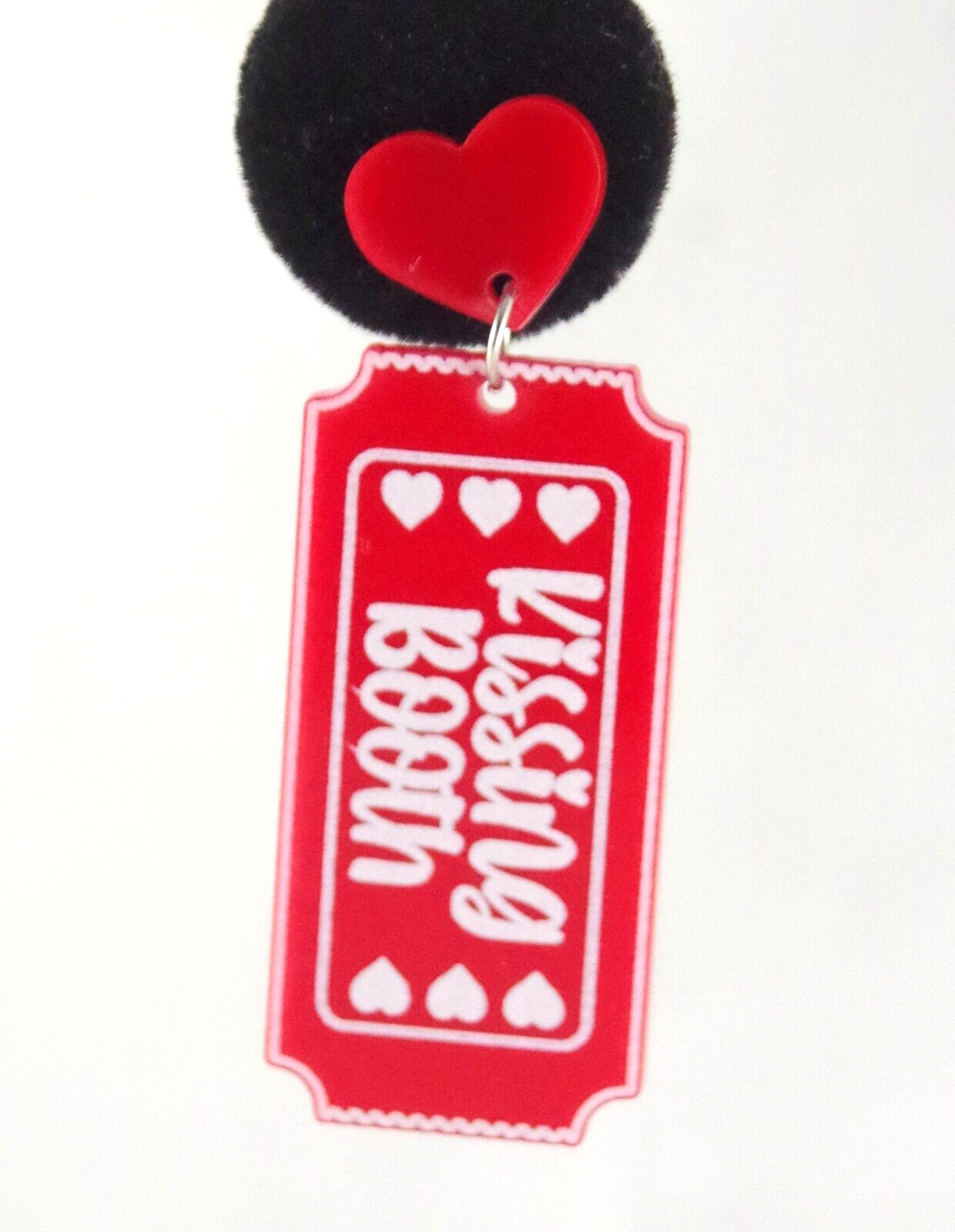2 1/8″ NEW KISSING BOOTH TICKET VALENTINE HEART ACRYLIC DROP DANGLE EARRINGS