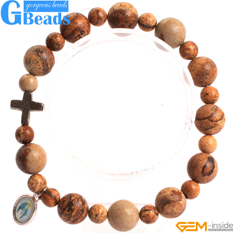 Handmade Assorted Stones Prayer Rosary Bracelet With Pyrite Corss Free Shipping