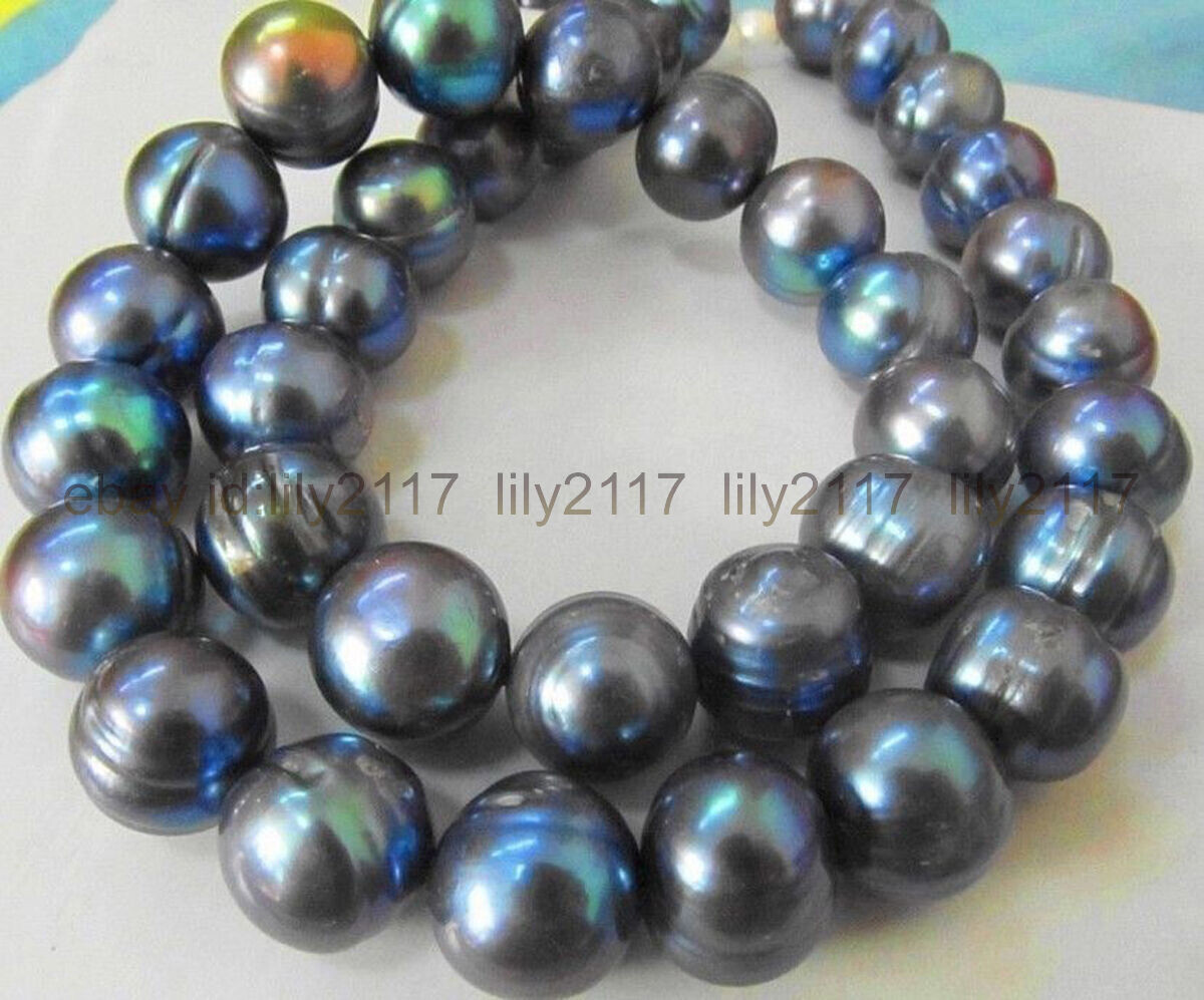 11-12mm Genuine Natural Tahitian Baroque Black Pearl Necklace 14-48 Inch 14K