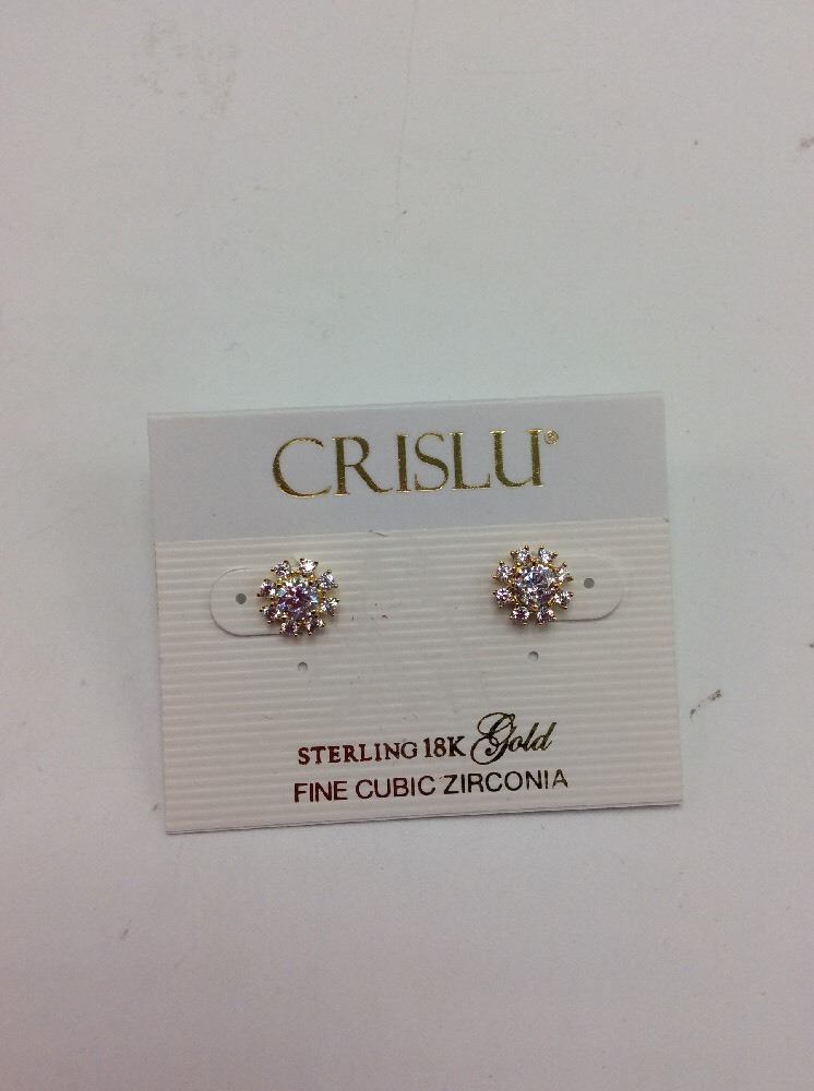 $98 Crislu Florettes Collection Gold Tone Stud Earrings C-14