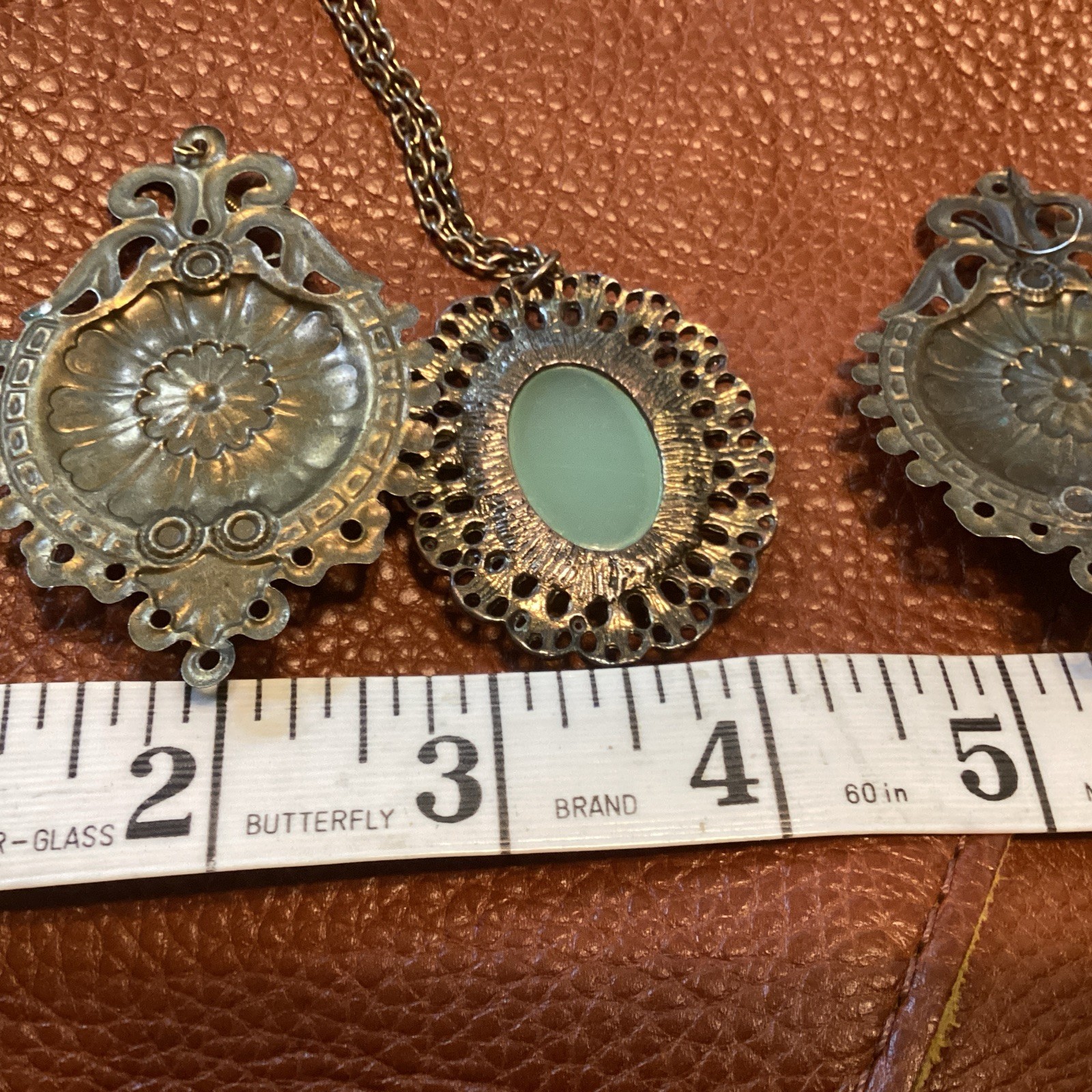 Faux Jadeite Earrings & Necklace Boho Flapper Victorian Style