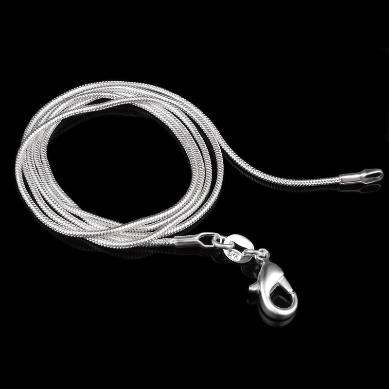 925 sterling solid Silver Plated 1mm snake chain Necklace 16/18/20/22/24inch