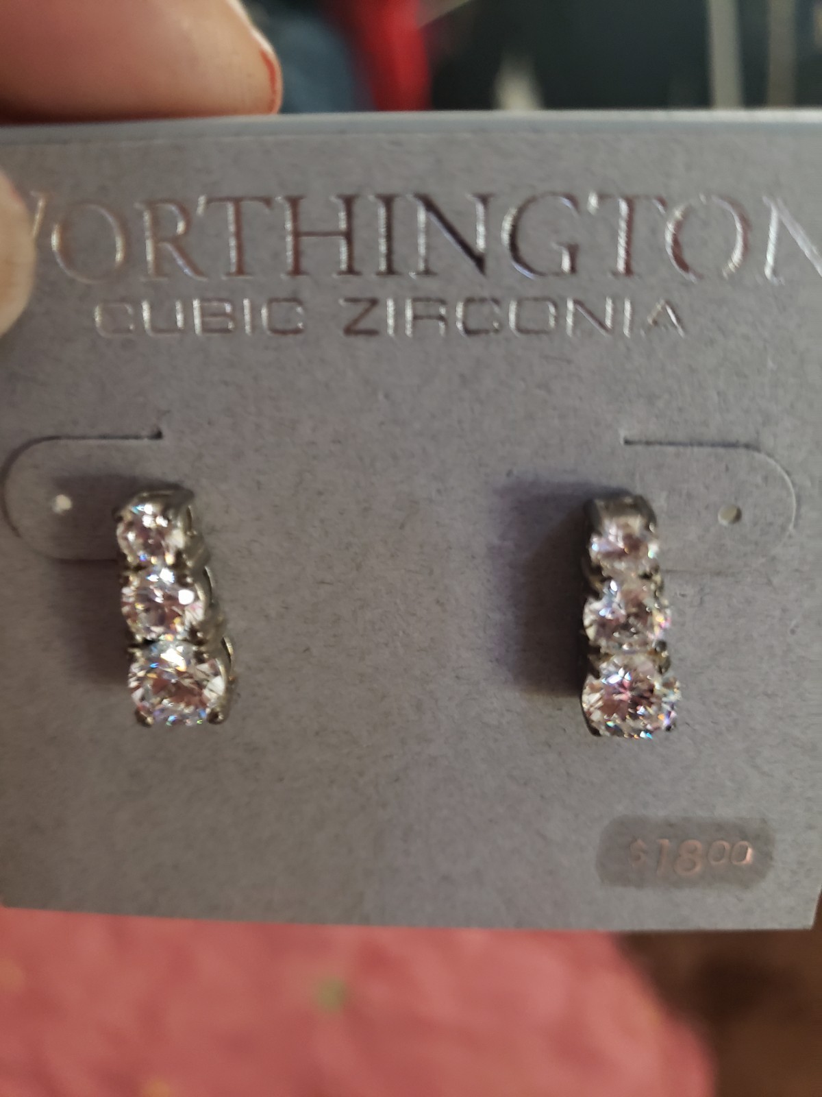 Worthington Cubic Zirconia 3-Stone Stud Earrings, Silver Tone Nickel-Free