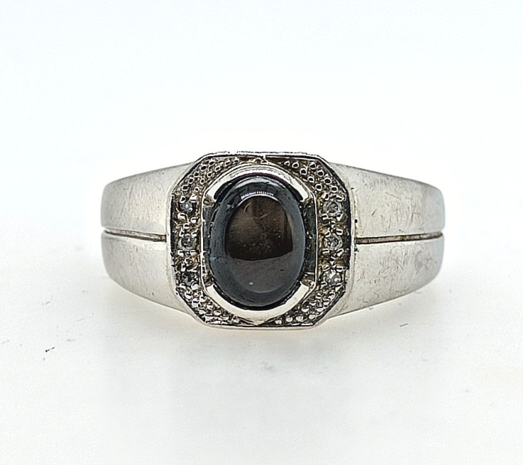 Sterling Silver Black Star Sapphire Signet Halo Ring for Men